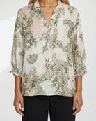 MOONDUST Moondust Rose Crepe Shirt | Feminine Floral Crepe Blouse BLOUSE/SHIRT 267 MOSS GREEN