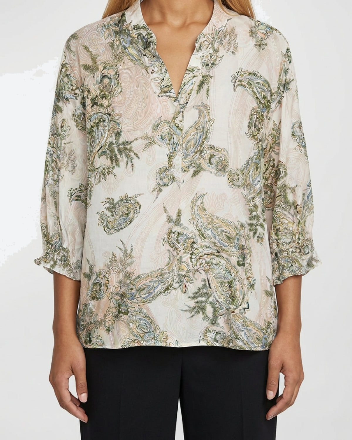 MOONDUST Moondust Rose Crepe Shirt | Feminine Floral Crepe Blouse BLOUSE/SHIRT 267 MOSS GREEN