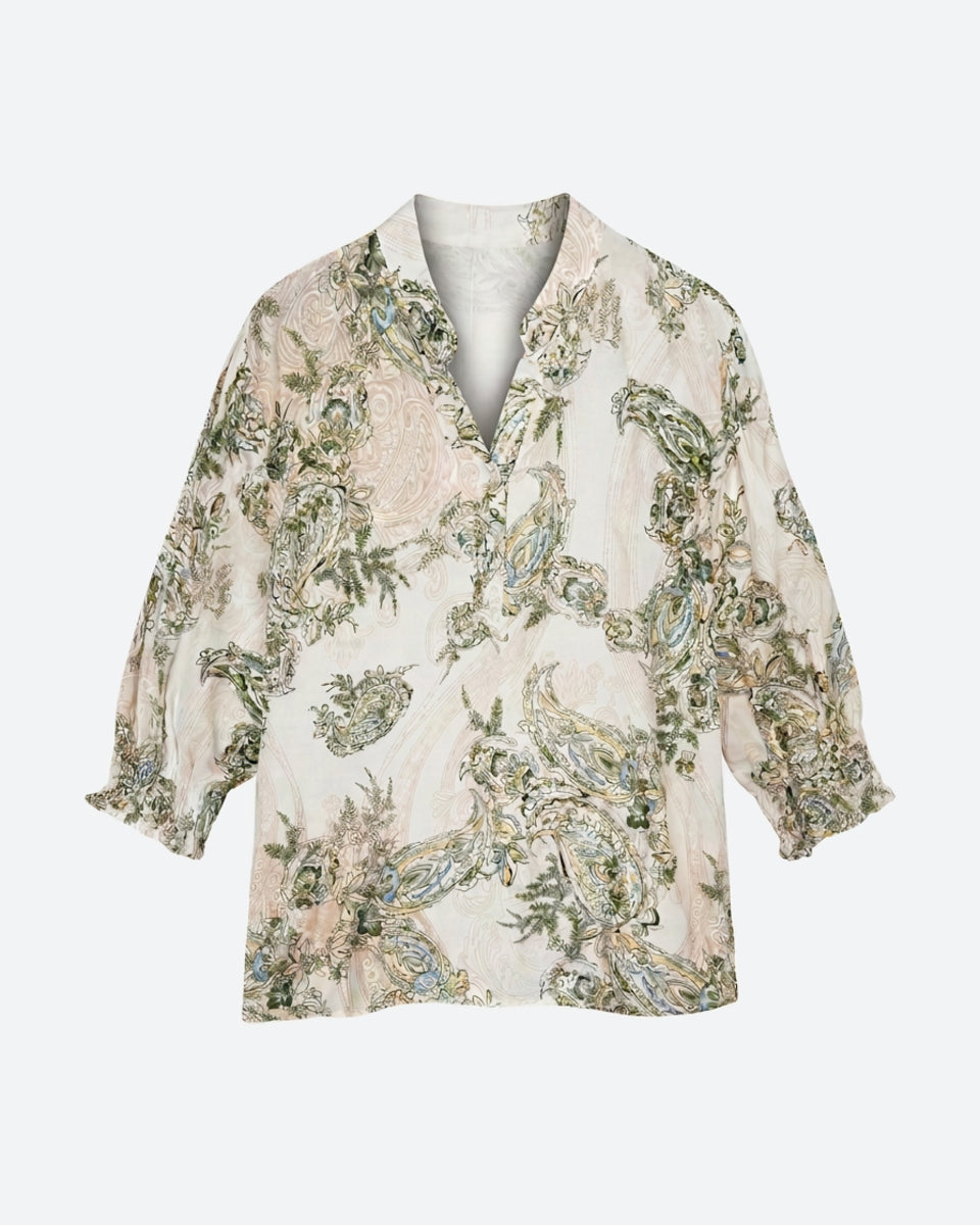MOONDUST Moondust Rose Crepe Shirt | Feminine Floral Crepe Blouse BLOUSE/SHIRT 267 MOSS GREEN