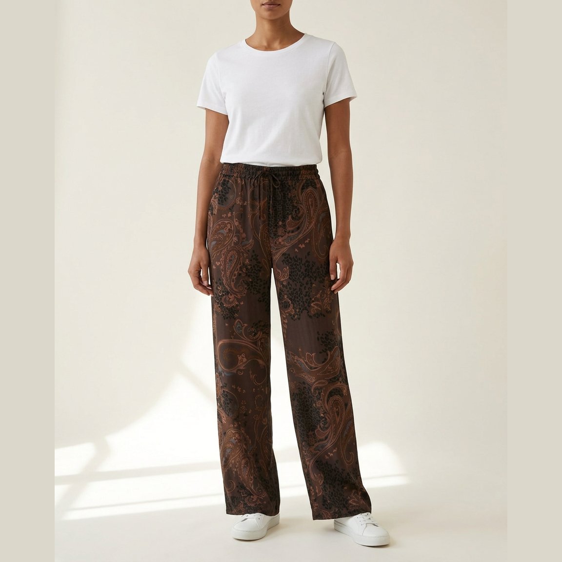 MOONDUST Moondust Wide Paisley Satin Pant | Satin Pants PANTS 129 CHOCOLATE