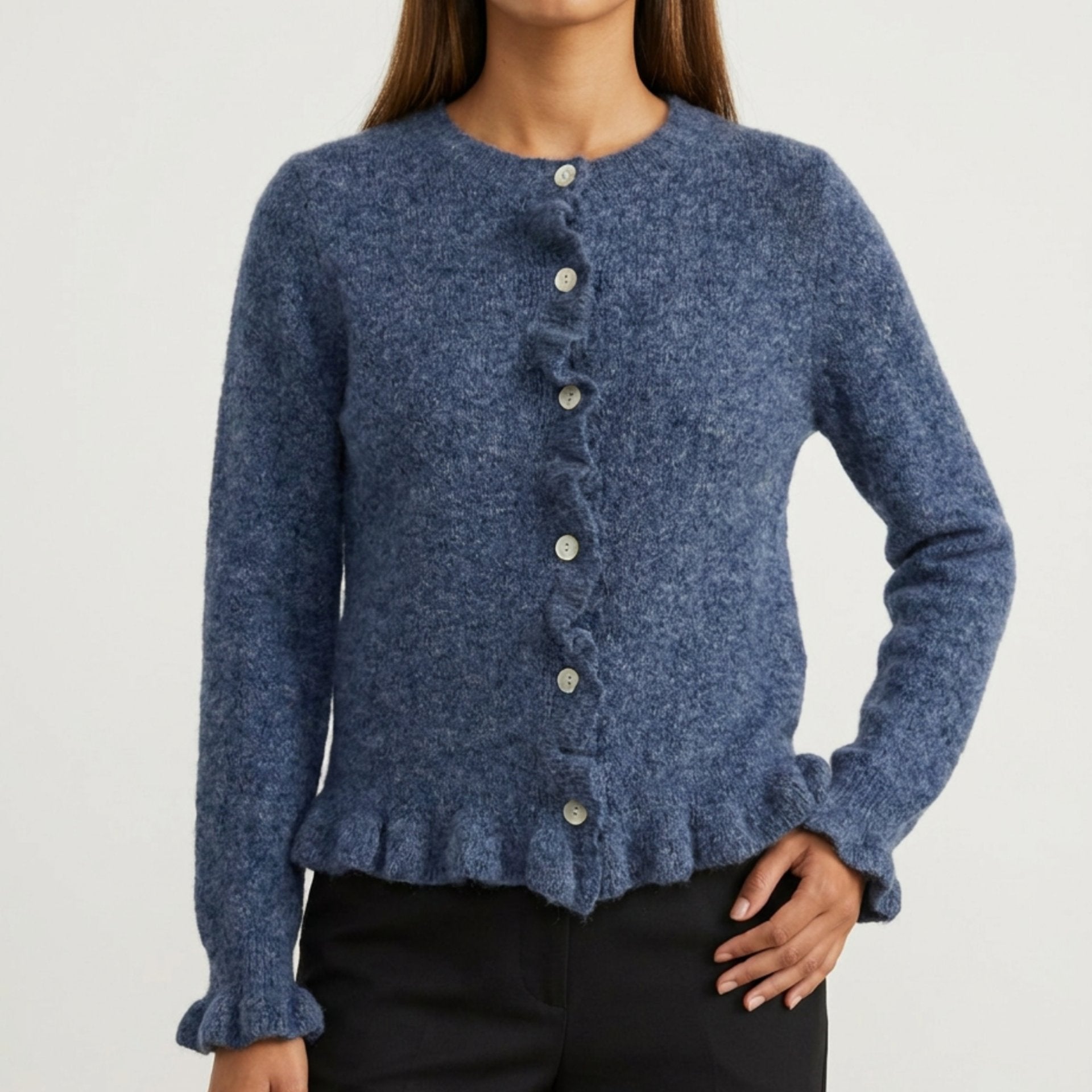 MOONDUST NEW FRILL CARDIGAN KNITWEAR 108 JEANS BLUE