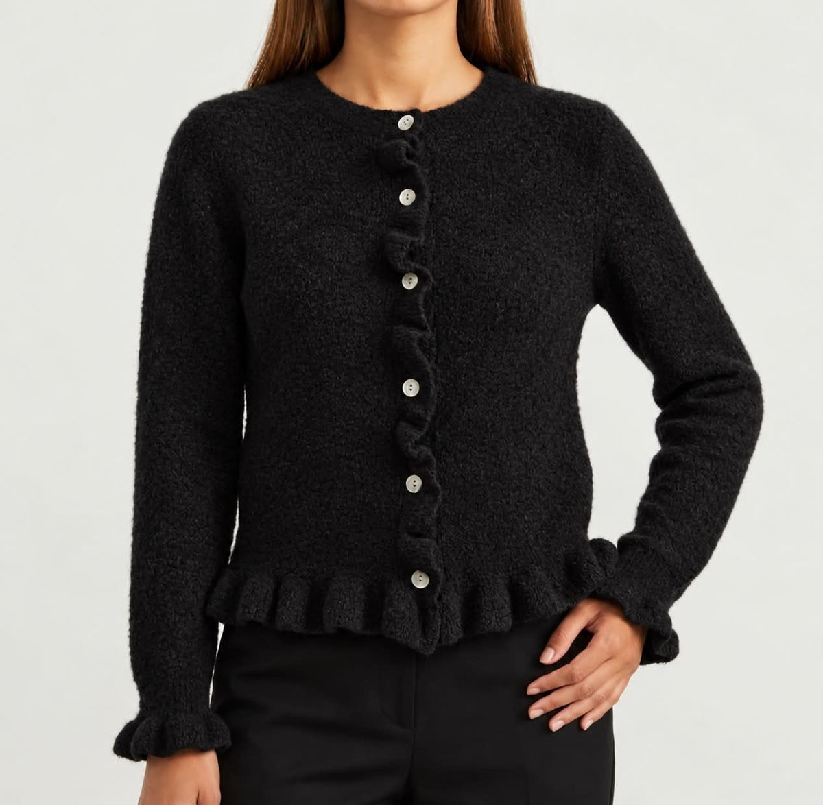 MOONDUST NEW FRILL CARDIGAN KNITWEAR 80 BLACK
