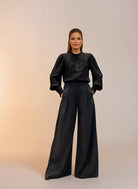 M JEANS Office Wool Pant Wide PANTS 254 DARK GREY MELANGE