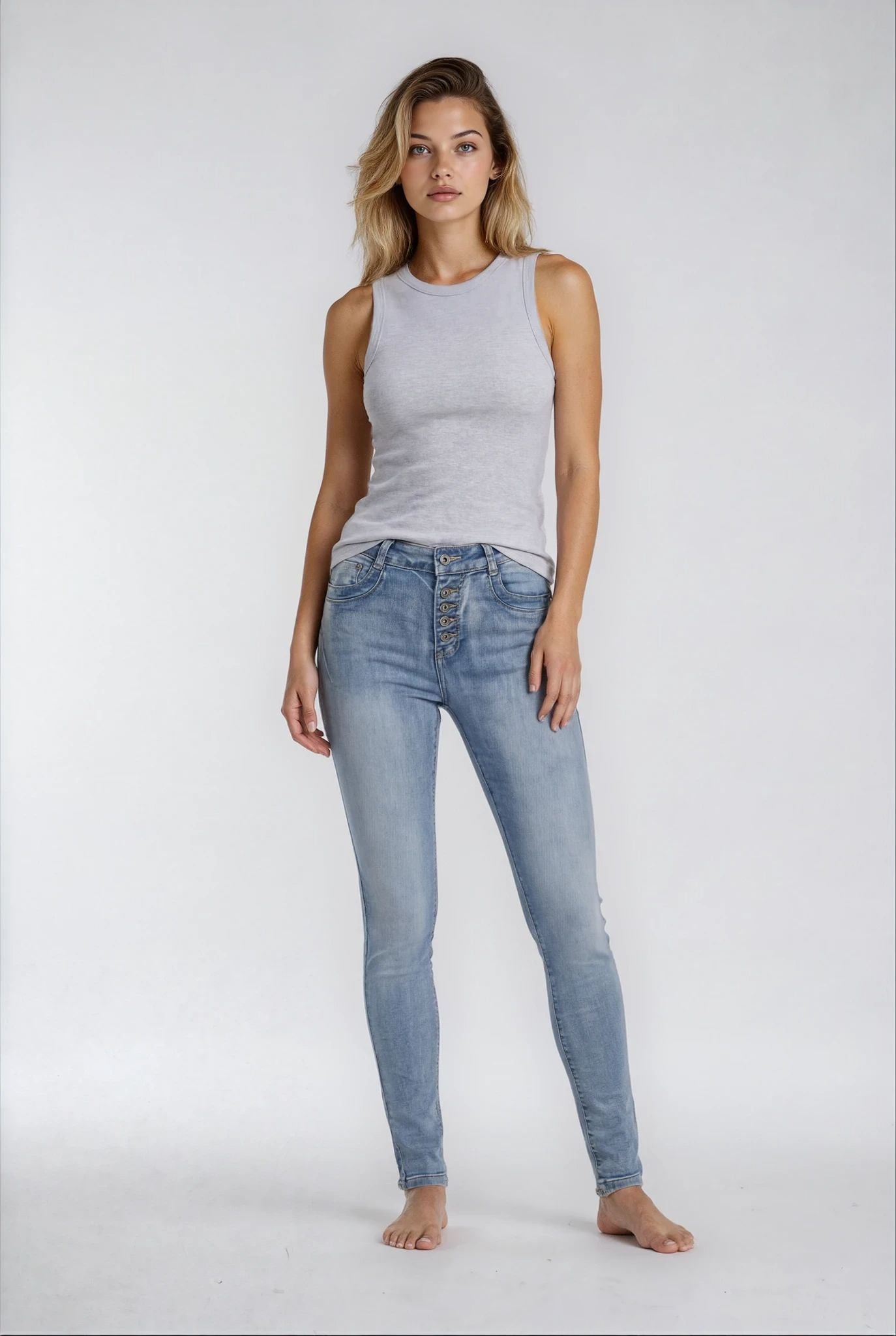 MAPP PATTI BUTTON DENIM JEANS DENIM/TWILL 909699 LT. BLUE USED