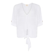 DNYcph Plus Size V-Neck Gage Blouse BLOUSE/SHIRT 10 WHITE