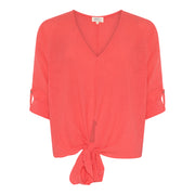 DNYcph Plus Size V-Neck Gage Blouse BLOUSE/SHIRT 350 CORAL