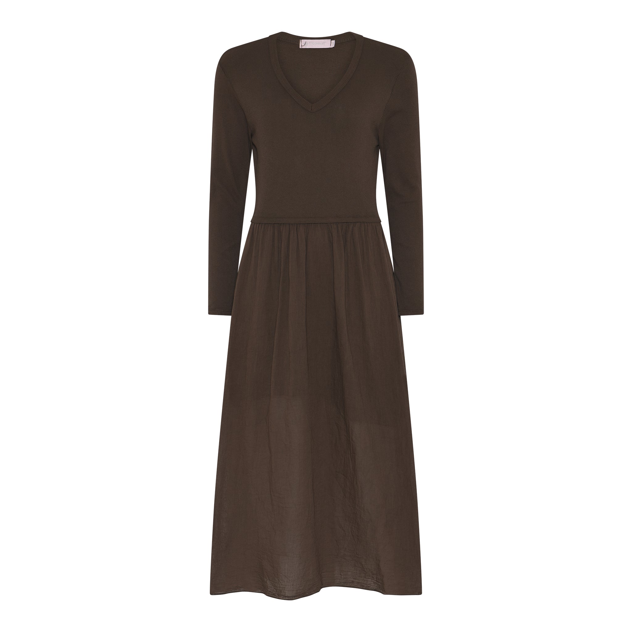 M JEANS RIB L/SL DRESS DRESS/JUMPSUIT 129 CHOCOLATE