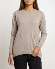 MAPP ROMA ZIP BLOUSE KNITWEAR 227 LIGHT SAND MELANGE