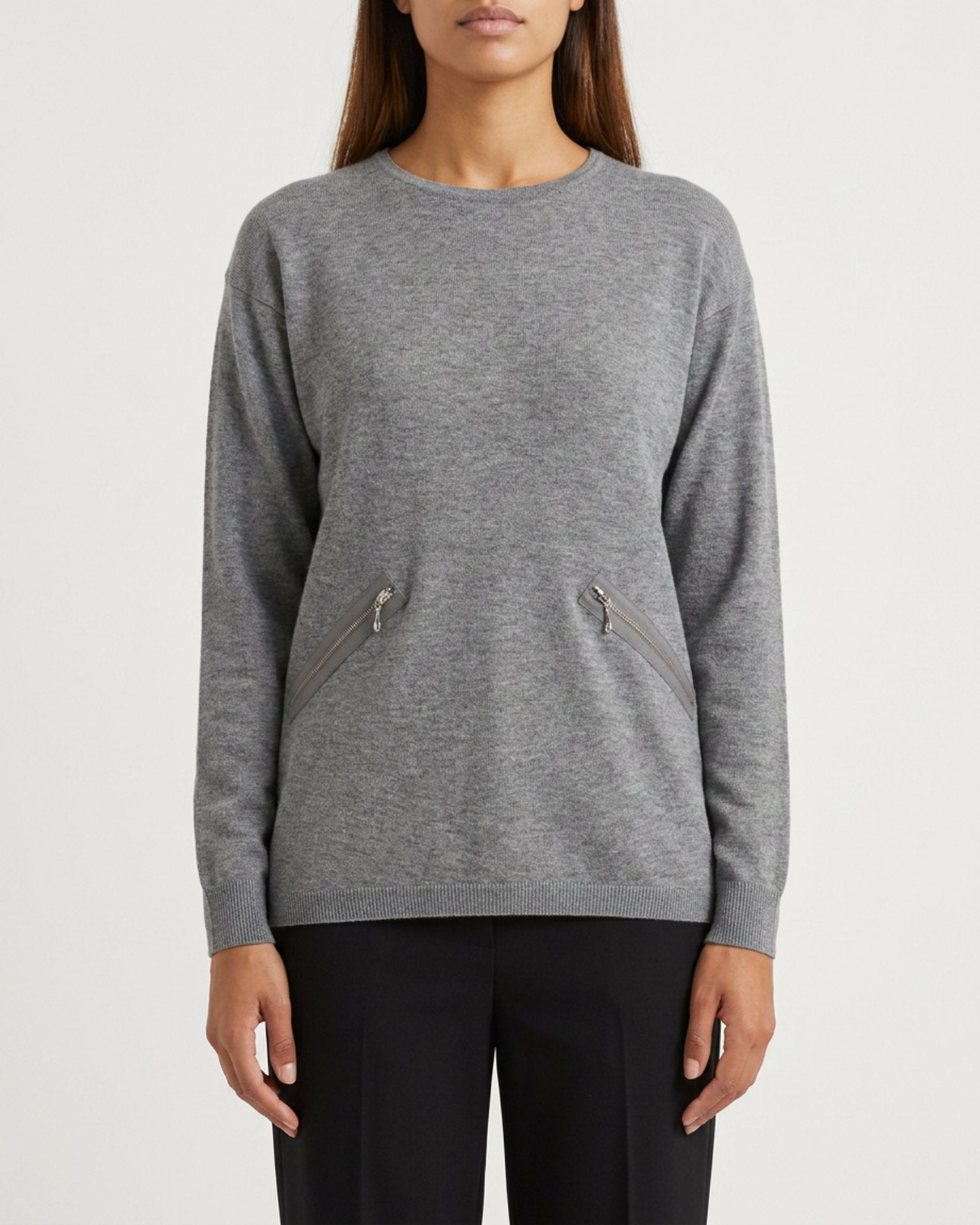 MAPP ROMA ZIP BLOUSE KNITWEAR 253 LIGHT GREY MELANGE
