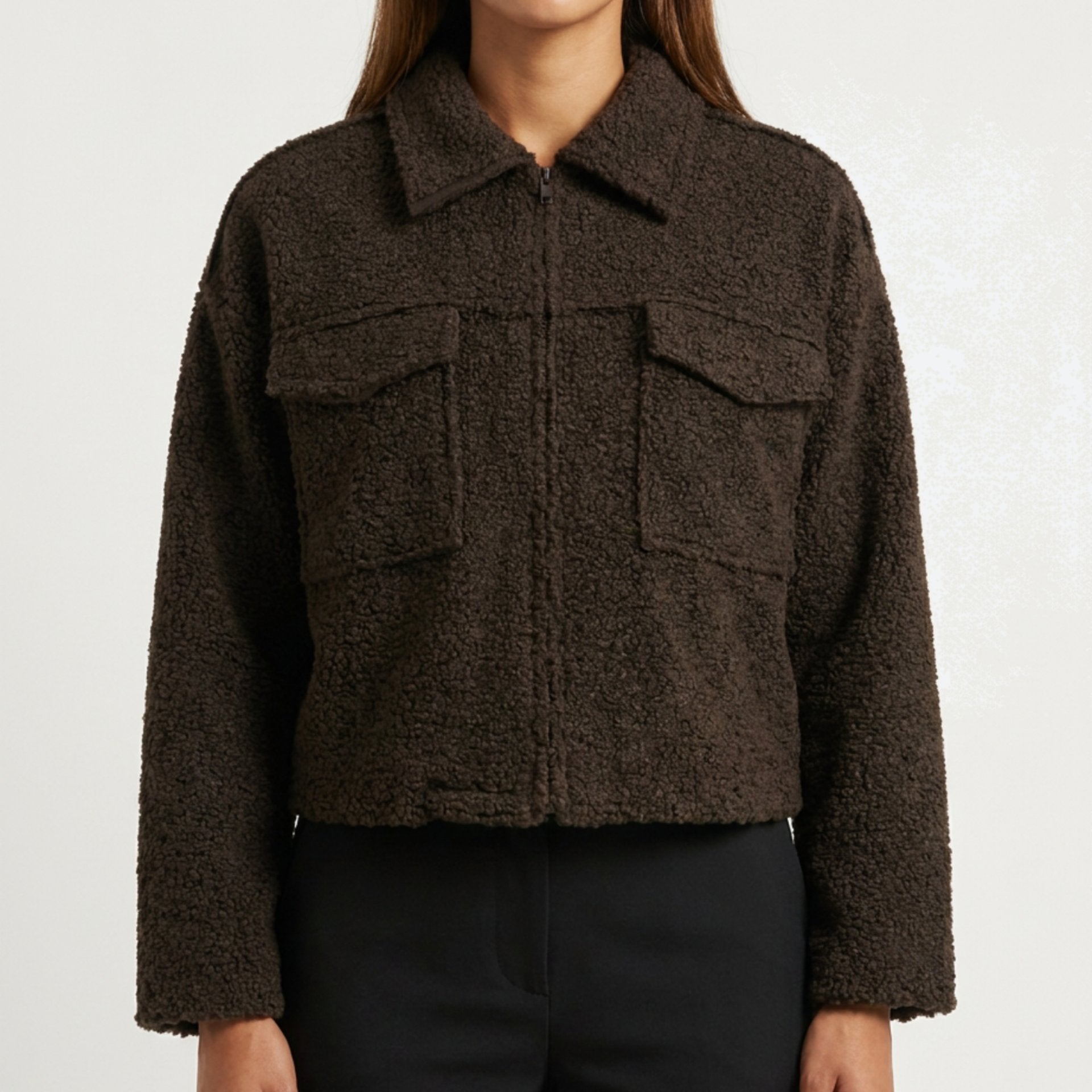 MOONDUST SHORT CURLY JACKET KNITWEAR 129 CHOCOLATE