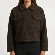 MOONDUST SHORT CURLY JACKET KNITWEAR 129 CHOCOLATE