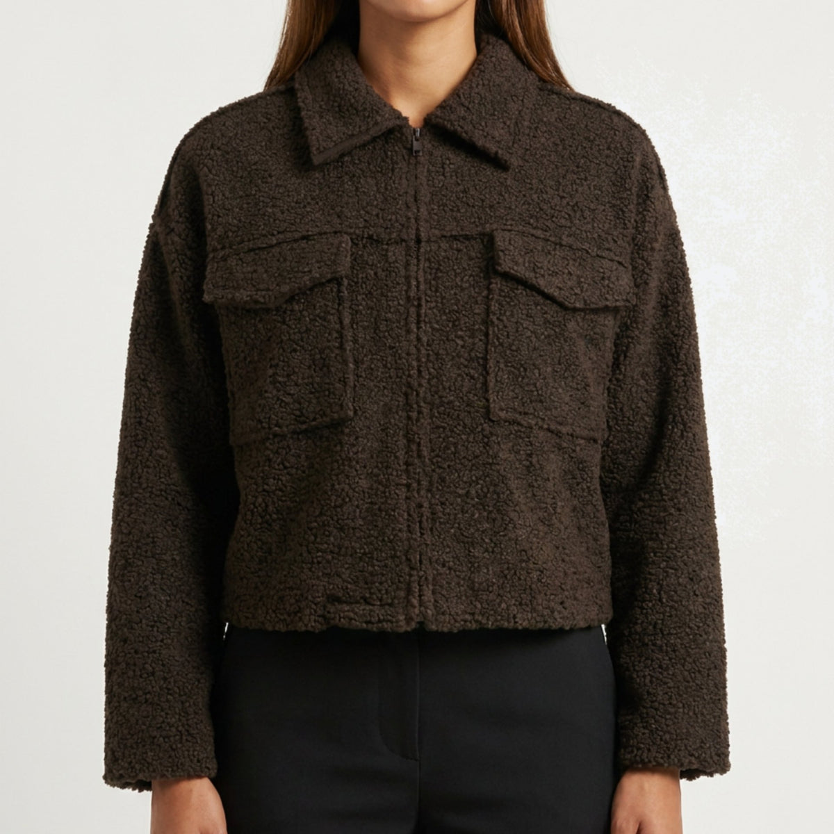 MOONDUST SHORT CURLY JACKET KNITWEAR 129 CHOCOLATE