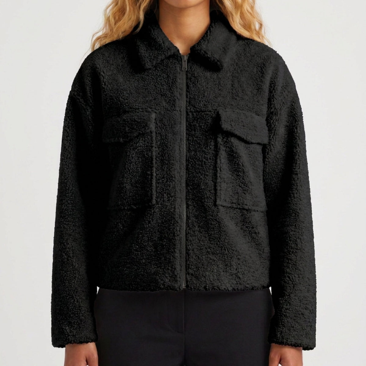 MOONDUST SHORT CURLY JACKET KNITWEAR 80 BLACK