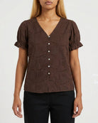 MOONDUST SIA EMB SMALL FLOWER SHIRT BLOUSE/SHIRT 129 CHOCOLATE
