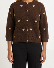 MOONDUST SMALL HEART KNIT CARDIGAN KNITWEAR 129 CHOCOLATE