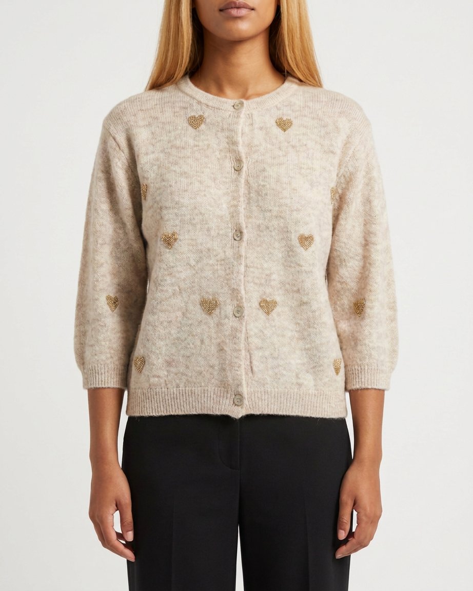 MOONDUST SMALL HEART KNIT CARDIGAN KNITWEAR 20 OFF WHITE
