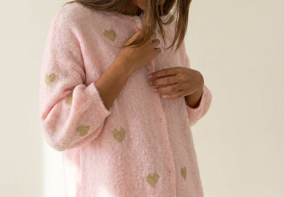 MOONDUST SMALL HEART KNIT CARDIGAN KNITWEAR 303 ROSE