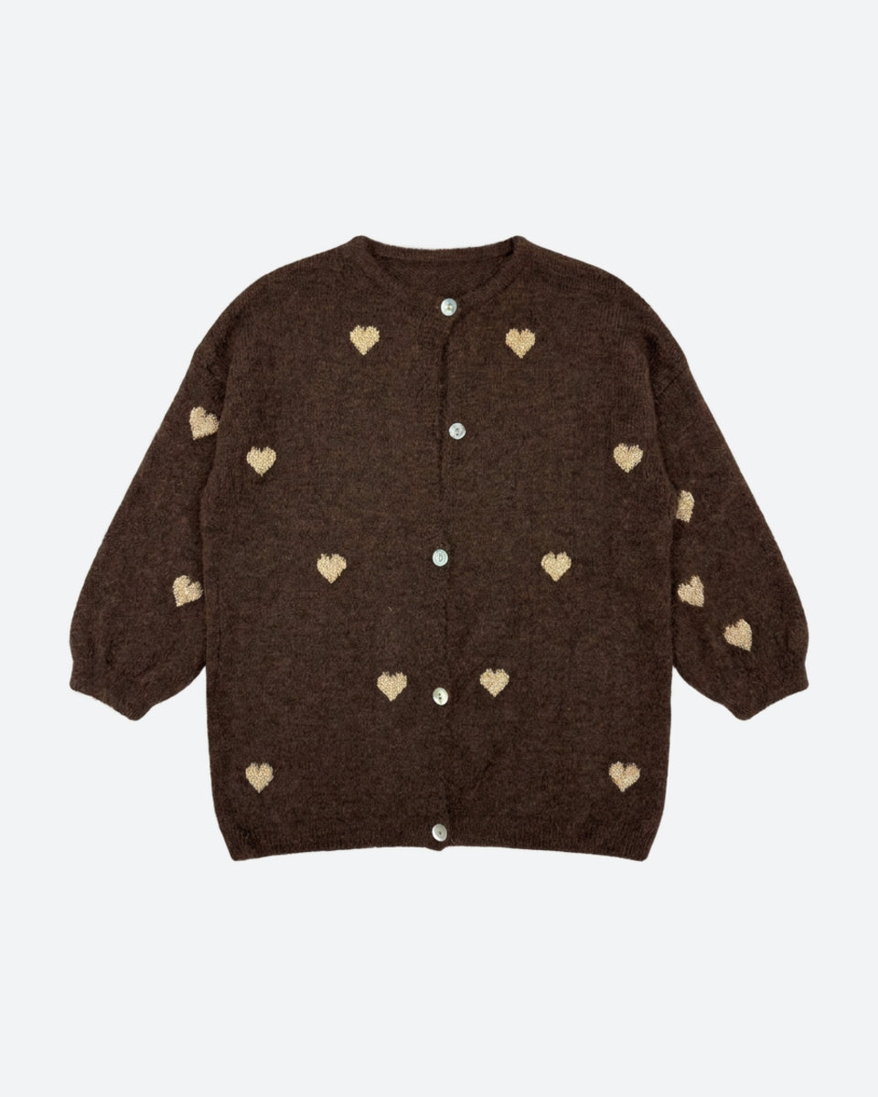 MOONDUST SMALL HEART KNIT CARDIGAN KNITWEAR 129 CHOCOLATE