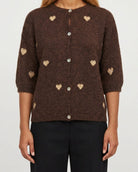 MOONDUST SMALL HEART KNIT CARDIGAN KNITWEAR 129 CHOCOLATE