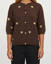 MOONDUST SMALL HEART KNIT CARDIGAN KNITWEAR 129 CHOCOLATE