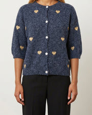 MOONDUST SMALL HEART KNIT CARDIGAN KNITWEAR 108 JEANS BLUE