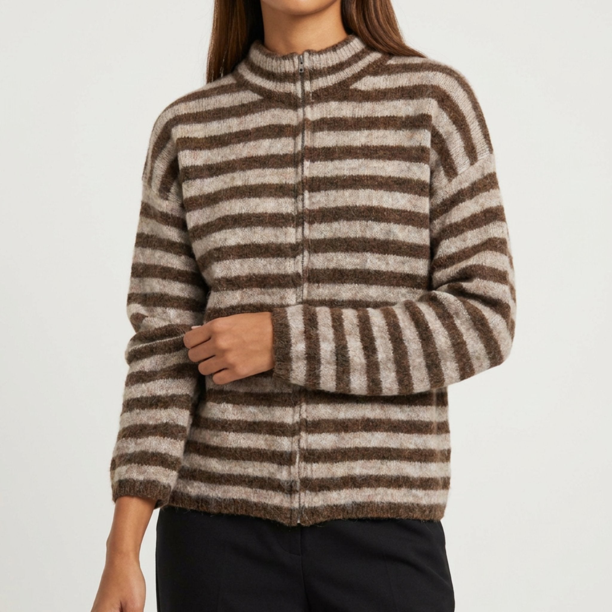 MOONDUST STRIPE CARDIGAN KNITWEAR 129 CHOCOLATE