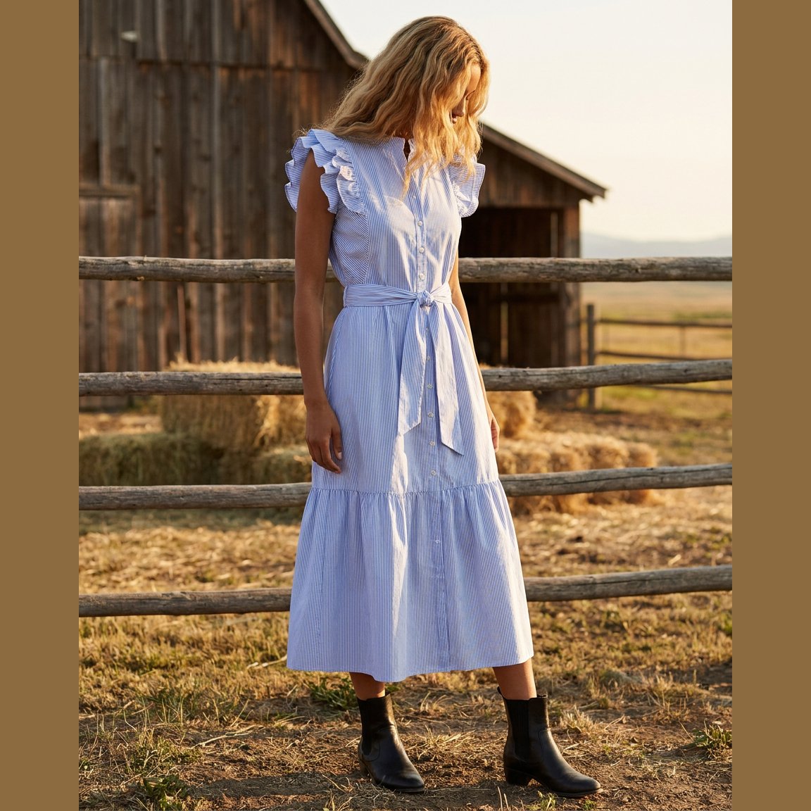 MAPP STRIPE FRILL DRESS DRESS/JUMPSUIT 109 SKY BLUE