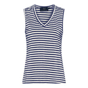 M JEANS STRIPE LUREX V-TOP TOP/T-SHIRT 104 NAVY