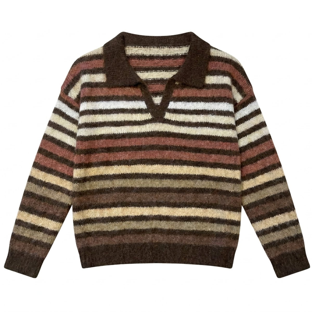 MOONDUST STRIPE POLO KNIT KNITWEAR 129 CHOCOLATE