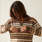 MOONDUST STRIPE POLO KNIT KNITWEAR 129 CHOCOLATE