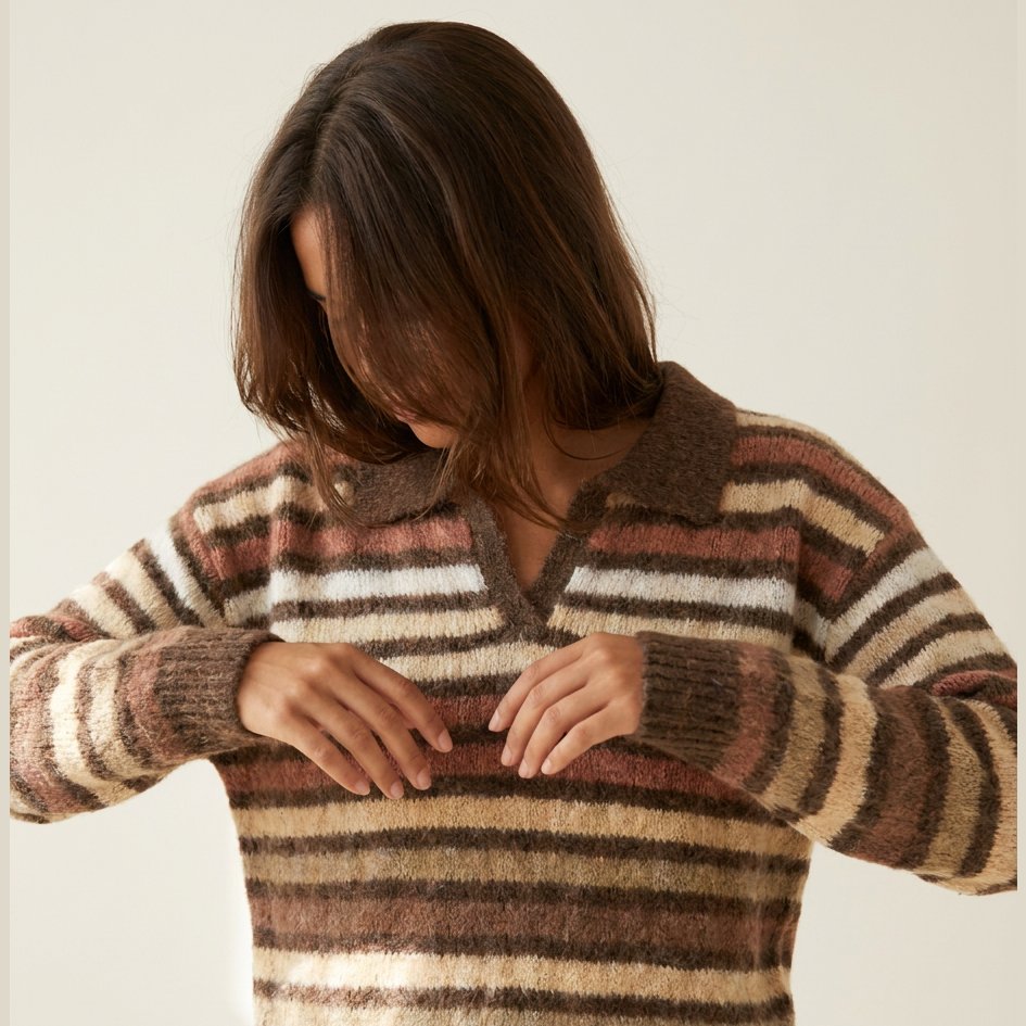 MOONDUST STRIPE POLO KNIT KNITWEAR 129 CHOCOLATE