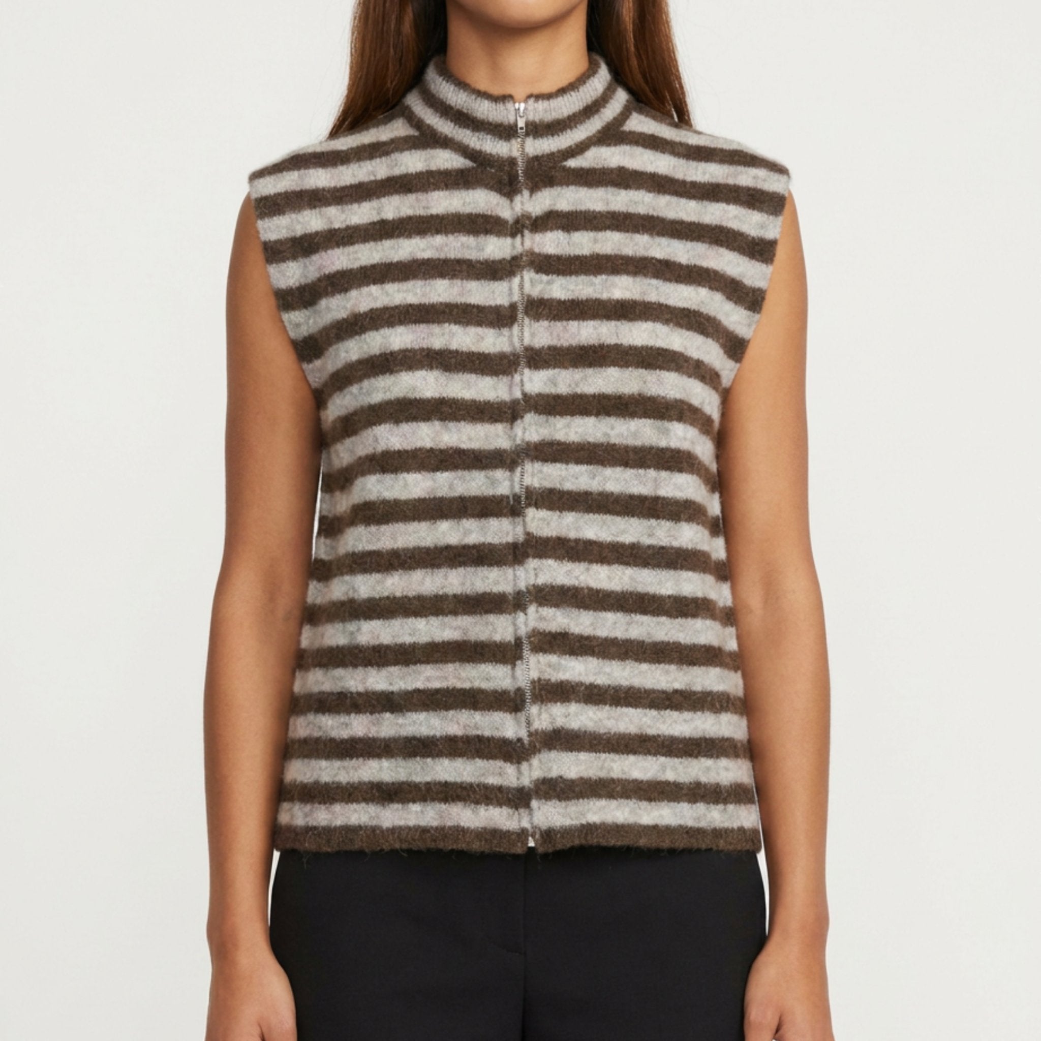 MOONDUST STRIPE VEST KNITWEAR 129 CHOCOLATE