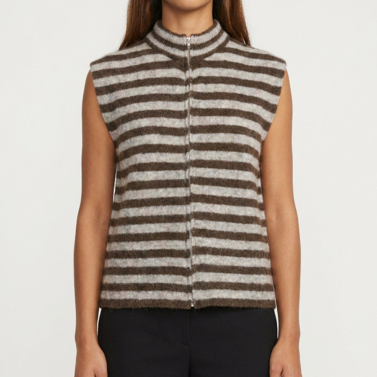 MOONDUST STRIPE VEST KNITWEAR 129 CHOCOLATE