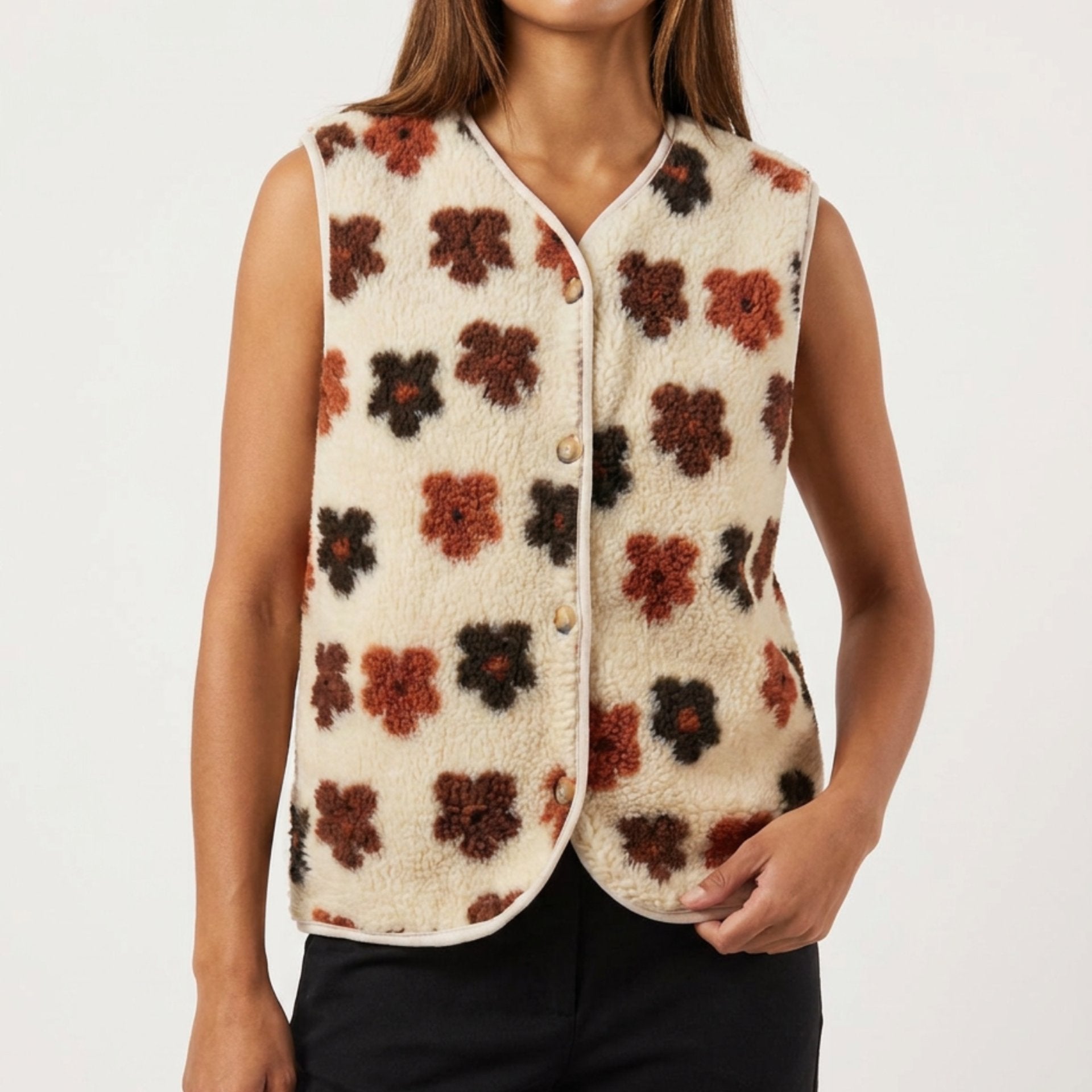 MOONDUST TEDDY VEST FLOWER OUTERWEAR 20 OFF WHITE