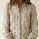 M JEANS VANESSA EMB STRIPE SHIRT BLOUSE/SHIRT 27 SAND