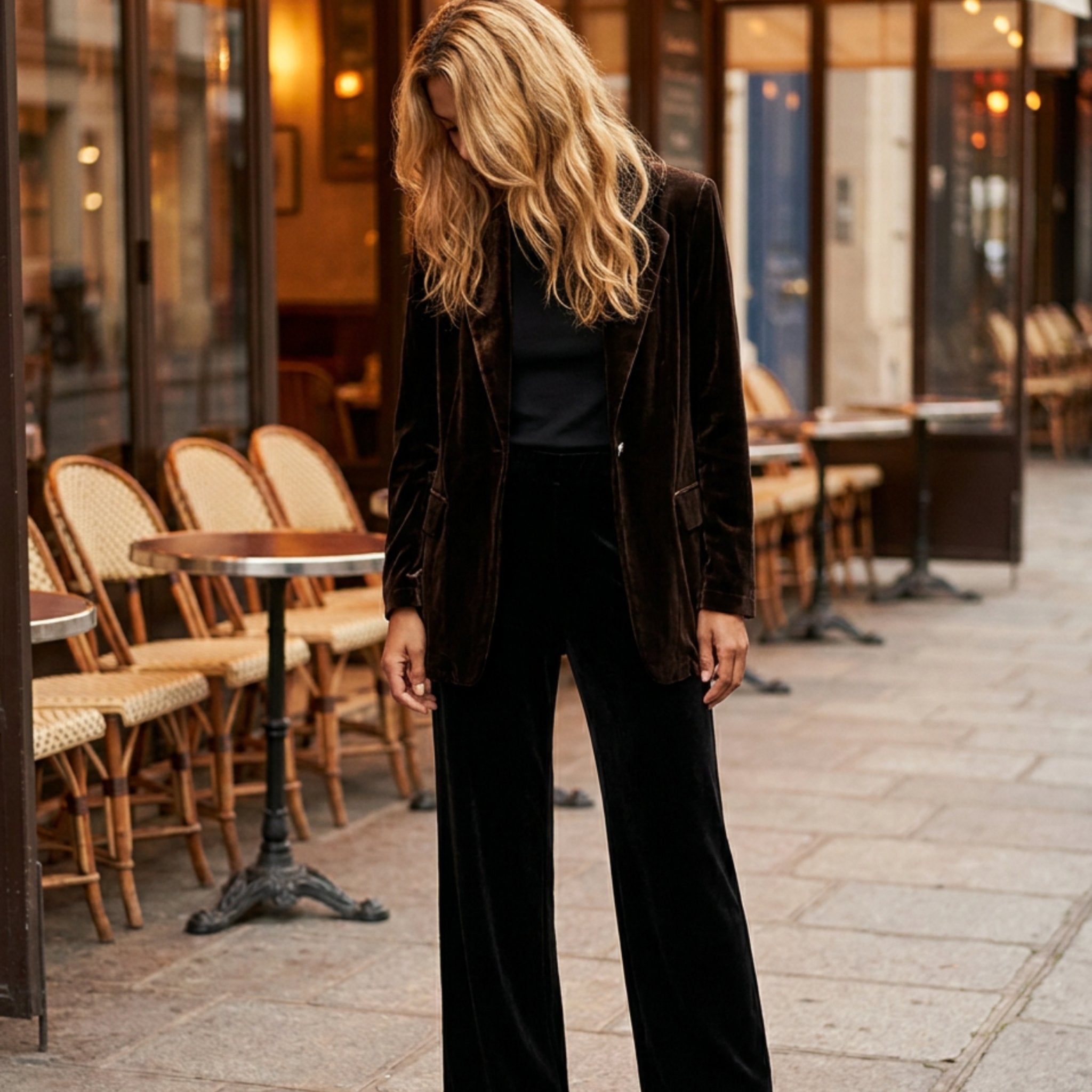 M JEANS VELVET BLAZER SUITS 129 CHOCOLATE