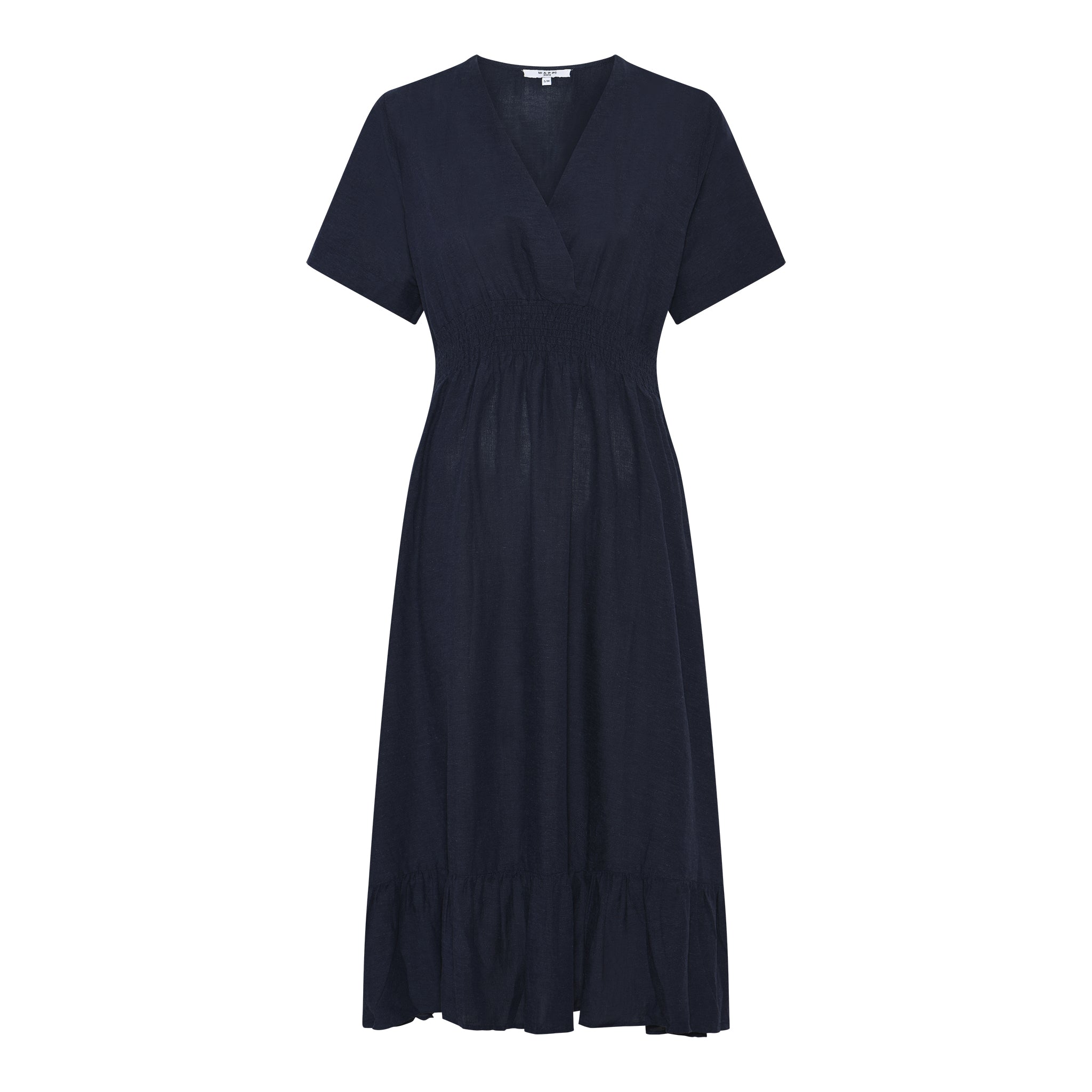 MAPP VICKY V-SMOCK DRESS LINEN 104 NAVY
