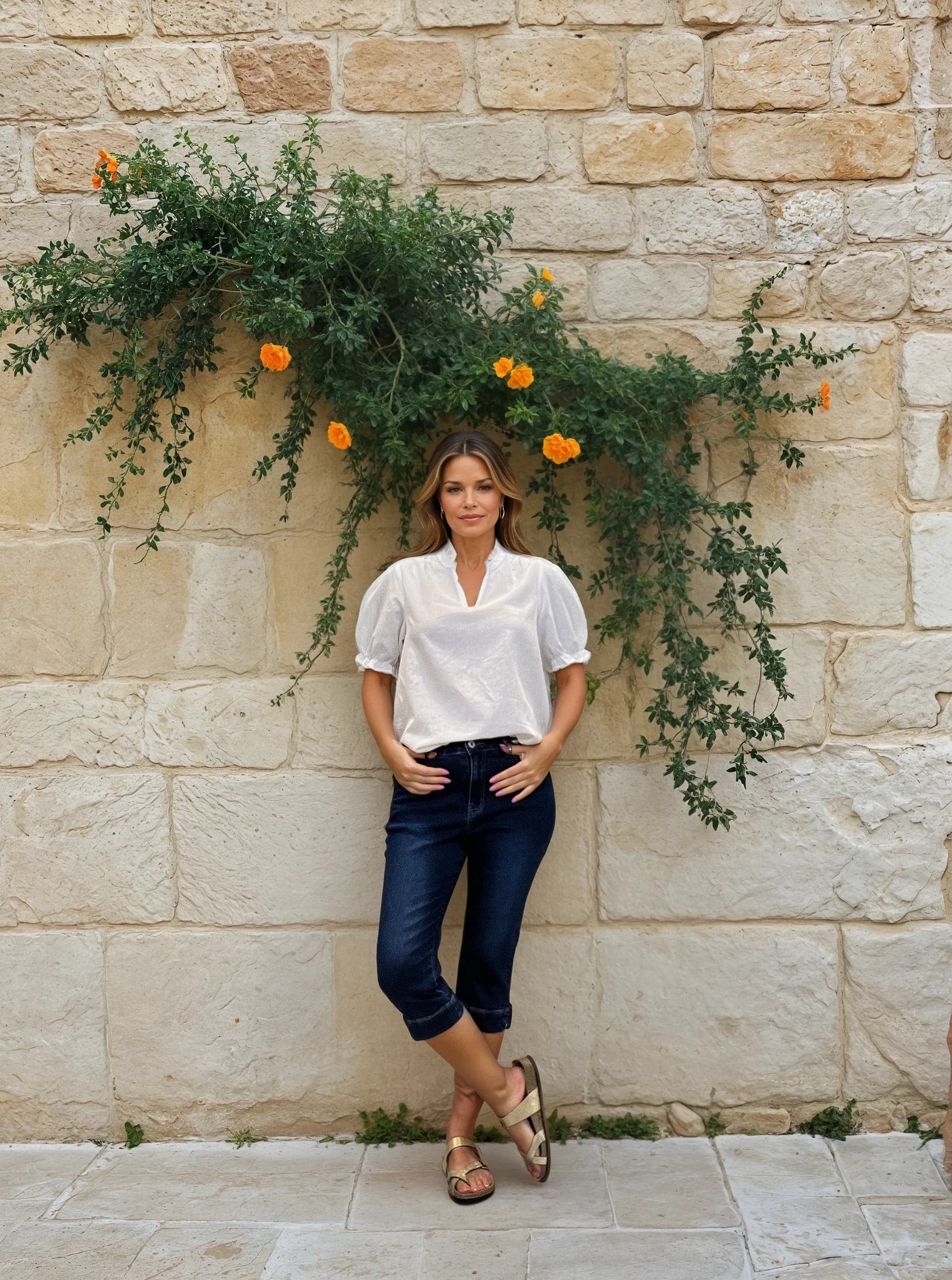 M JEANS Vera Pirate PANTS 3/4 9696 BLUE DENIM USED